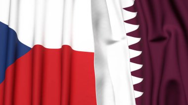 Gerçekçi kumaş dokusuna sahip CZECH Cumhuriyet ve Katar bayrakları
