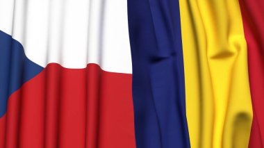 Gerçekçi kumaş dokusuna sahip CZECH Cumhuriyet ve ROMANIA bayrakları