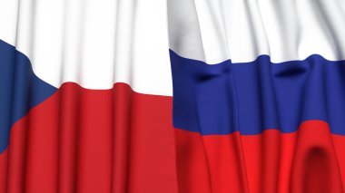 Gerçekçi kumaş dokusuna sahip CZECH Cumhuriyet ve RUSSIA bayrakları