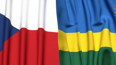 Gerçekçi kumaş dokusuna sahip CZECH Cumhuriyet ve Rwanda bayrakları