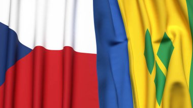 Gerçekçi kumaş dokusuna sahip CZECH Cumhuriyet ve Aziz VINCENT bayrakları