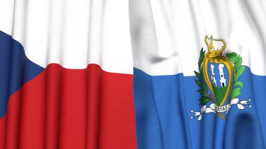 Gerçekçi kumaş dokusuna sahip CZECH Cumhuriyet ve SAN MARINO bayrakları