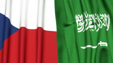 Gerçekçi kumaş dokusuna sahip CZECH Cumhuriyet ve SAUDI ARABIA bayrakları