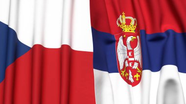 Gerçekçi kumaş dokusuna sahip CZECH Cumhuriyet ve SERBIA bayrakları