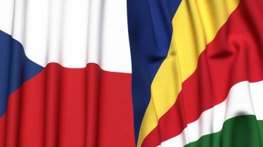 Gerçekçi kumaş dokusuna sahip CZECH Cumhuriyet ve SEYCHELLES bayrakları