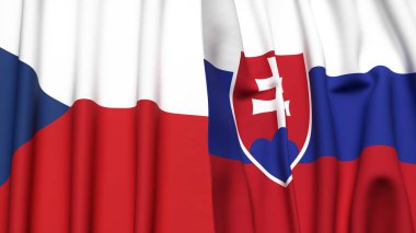 Gerçekçi kumaş dokusuna sahip CZECH Cumhuriyet ve SLOVAKIA bayrakları