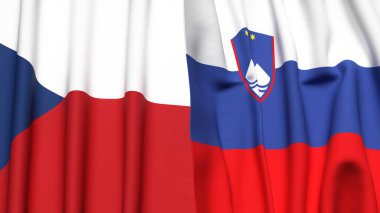 Gerçekçi kumaş dokusuna sahip CZECH Cumhuriyet ve SLOVENIA bayrakları