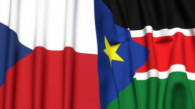 Gerçekçi kumaş dokusuna sahip CZECH Cumhuriyet ve Güney Sudan bayrakları