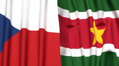 Gerçekçi kumaş dokusuna sahip CZECH Cumhuriyet ve SURINAME bayrakları