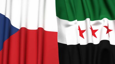 Gerçekçi kumaş dokusuna sahip CZECH Cumhuriyet ve SYRIA bayrakları