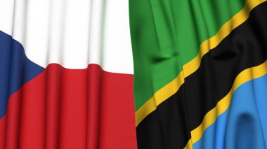 Gerçekçi kumaş dokusuna sahip CZECH Cumhuriyet ve TANZANIA bayrakları