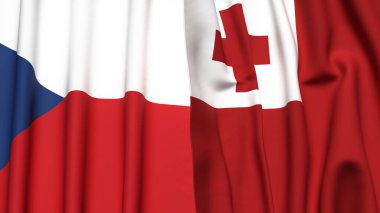 Gerçekçi kumaş dokusuna sahip CZECH Cumhuriyet ve TONGA bayrakları