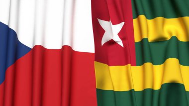 Gerçekçi kumaş dokusuna sahip CZECH Cumhuriyet ve TOGO bayrakları