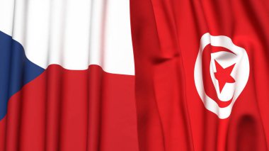 Gerçekçi kumaş dokusuna sahip CZECH Cumhuriyet ve TUNISIA bayrakları