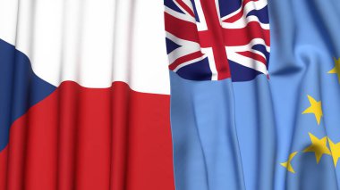 Gerçekçi kumaş dokusuna sahip CZECH Cumhuriyet ve TUVALU bayrakları