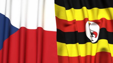 Gerçekçi kumaş dokusuna sahip CZECH Cumhuriyet ve UGANDA bayrakları