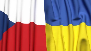 Gerçekçi kumaş dokusuna sahip CZECH Cumhuriyet ve UKRAINE bayrakları