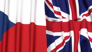 CZECH CUMHURİYET Bayrakları ve gerçekçi kumaş dokusuna sahip Birleşik KINGDOM