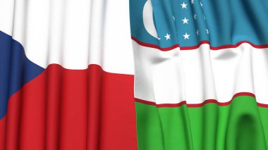 Gerçekçi kumaş dokusuna sahip CZECH Cumhuriyet ve UZBEKISTAN bayrakları