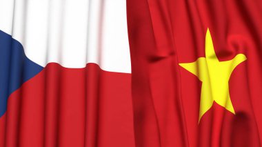 Gerçekçi kumaş dokusuna sahip CZECH Cumhuriyet ve VİETNAM bayrakları