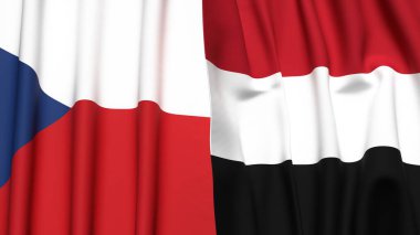 Gerçekçi kumaş dokusuna sahip CZECH Cumhuriyet ve YEmen bayrakları