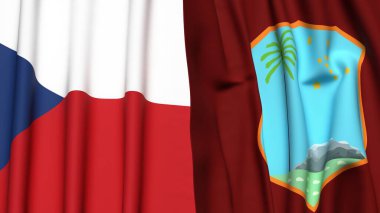 Gerçekçi kumaş dokusuna sahip CZECH Cumhuriyet ve Batı Hint Adaları bayrakları