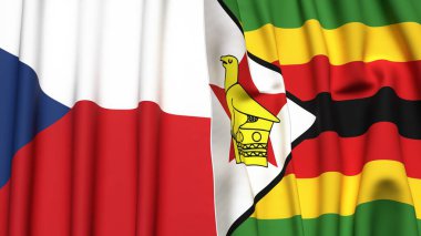 Gerçekçi kumaş dokulu CZECH Cumhuriyet ve ZIMBABWE bayrakları