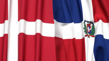 Gerçekçi kumaş dokusuna sahip DENMARK ve DOMINICAN REPUBLIC bayrakları