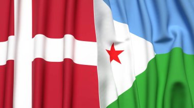 DENMARK ve DJIBOUTI bayrakları gerçekçi kumaş dokusuyla