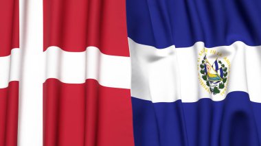 DENMARK ve EL SALVADOR bayrakları gerçekçi kumaş dokusuyla