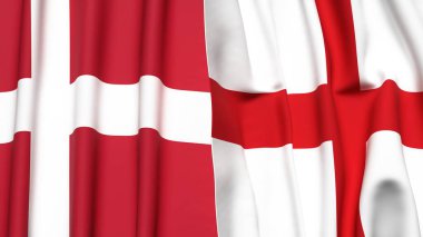 DENMARK ve İngiltere bayrakları gerçekçi kumaş dokusuyla
