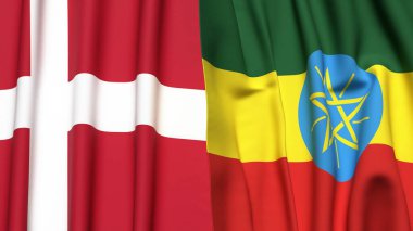 Gerçekçi kumaş dokusuna sahip DENMARK ve ETHIOPIA bayrakları