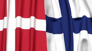 Gerçekçi kumaş dokusuna sahip DENMARK ve FINLAND bayrakları