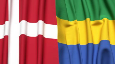 Gerçekçi kumaş dokusuna sahip DENMARK ve GABON bayrakları