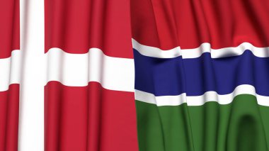 DENMARK ve GAMBIA bayrakları gerçekçi kumaş dokusuna sahip