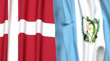 DENMARK ve GUATEMALA bayrakları gerçekçi kumaş dokusuyla