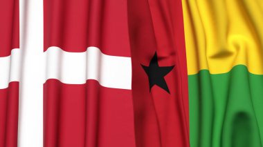 DENMARK ve GİNEA-BISSAU bayrakları gerçekçi kumaş dokusuyla