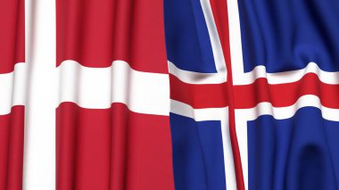 Gerçekçi kumaş dokusuna sahip DENMARK ve ICELAND bayrakları