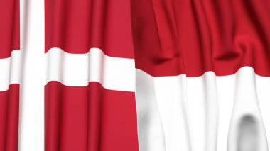 Gerçekçi kumaş dokusuna sahip DENMARK ve INDONEZYA bayrakları