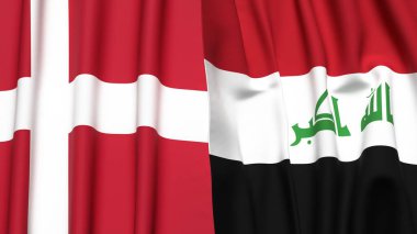 Gerçekçi kumaş dokusuna sahip DENMARK ve IRAQ bayrakları