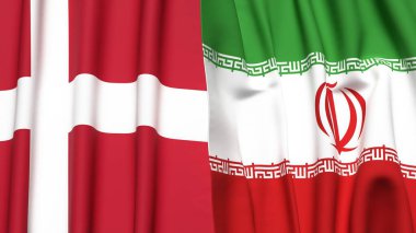 DENMARK ve İRAN bayrakları gerçekçi kumaş dokusuna sahip