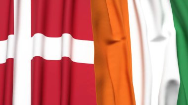 DENMARK Bayrakları ve gerçekçi kumaş dokusuna sahip IVORY Kıyı