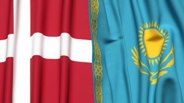 DENMARK ve KAZAKHSTAN bayrakları gerçekçi kumaş dokusuna sahip