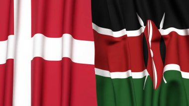 Gerçekçi kumaş dokusuna sahip DENMARK ve KENYA bayrakları
