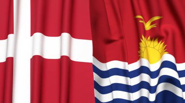 DENMARK ve KIRIBATI bayrakları gerçekçi kumaş dokusuyla