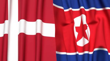 DENMARK Bayrakları ve KOREA Kuzey Gerçekçi kumaş dokusuyla