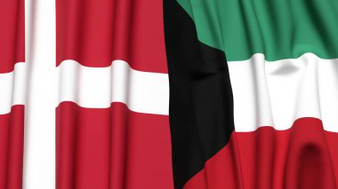 DENMARK ve KUWAIT bayrakları gerçekçi kumaş dokusuyla