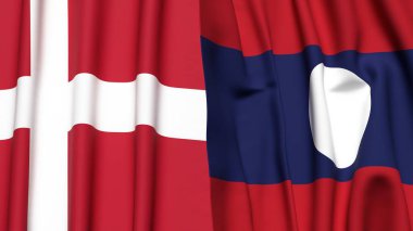 DENMARK ve LAOS bayrakları gerçekçi kumaş dokusuna sahip