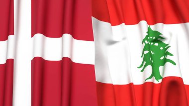 Gerçekçi kumaş dokusuna sahip DENMARK ve LEBANON bayrakları
