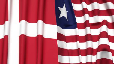 Gerçekçi kumaş dokusuna sahip DENMARK ve LIBERIA bayrakları